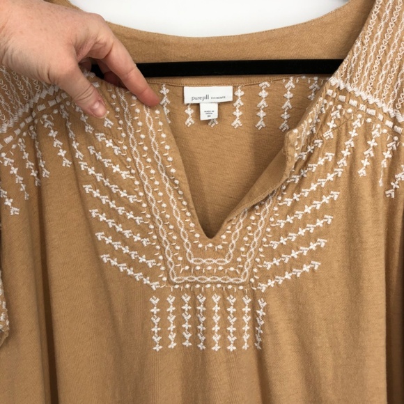 J Jill Pure Jill Elements Womens Top Size 3X Tan Light Brown Embroidered Linen - Picture 4 of 11